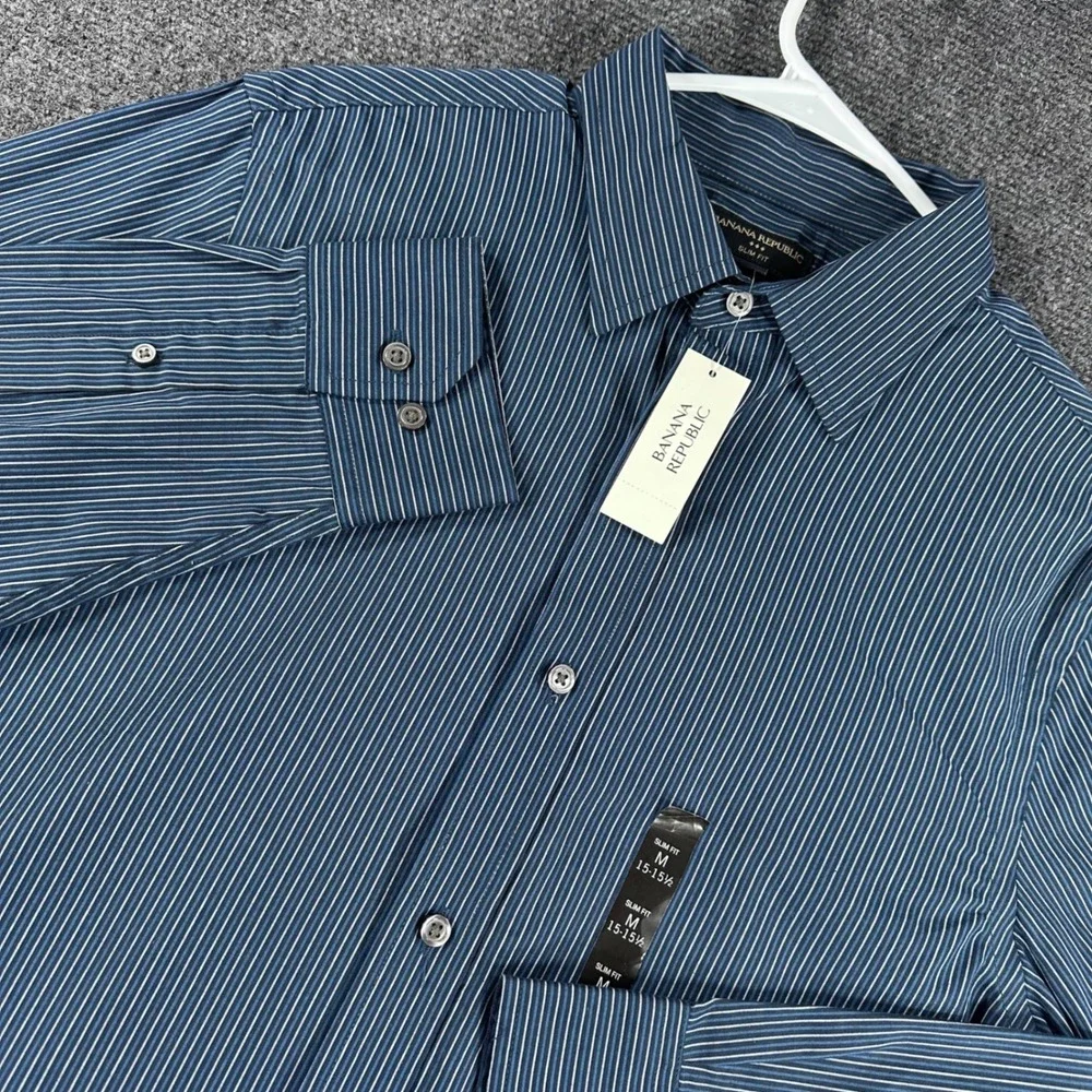 Banana Republic Button Down Mens M Blue Striped Slim Fit Long Sleeve Shirt NWT